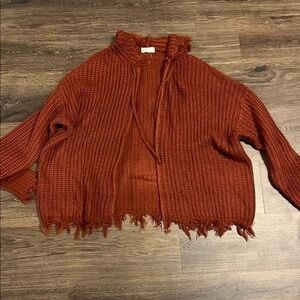 Rust Frayed Hem Women’s Sweater